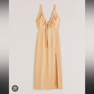 A&F Cinched Neck Slip Yellow Midi Dress